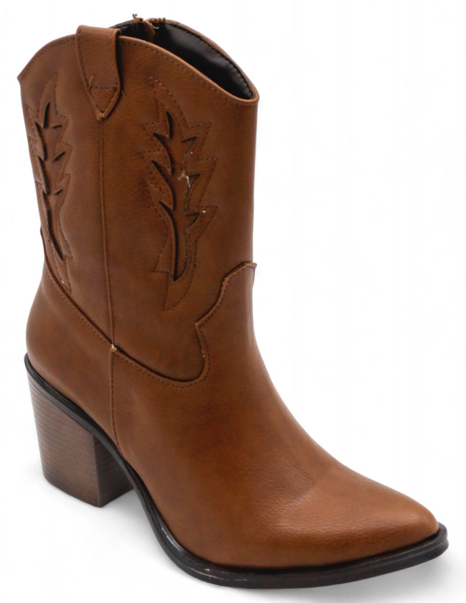 Botas tipo Western Exterior Piel Vegana Color Café Para Mujer De