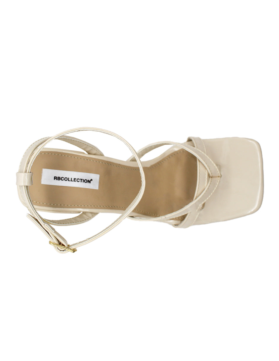 Sandalia con Tacón Exterior Charol sintético  Color Beige  Para Mujer De RBCOLLECTION