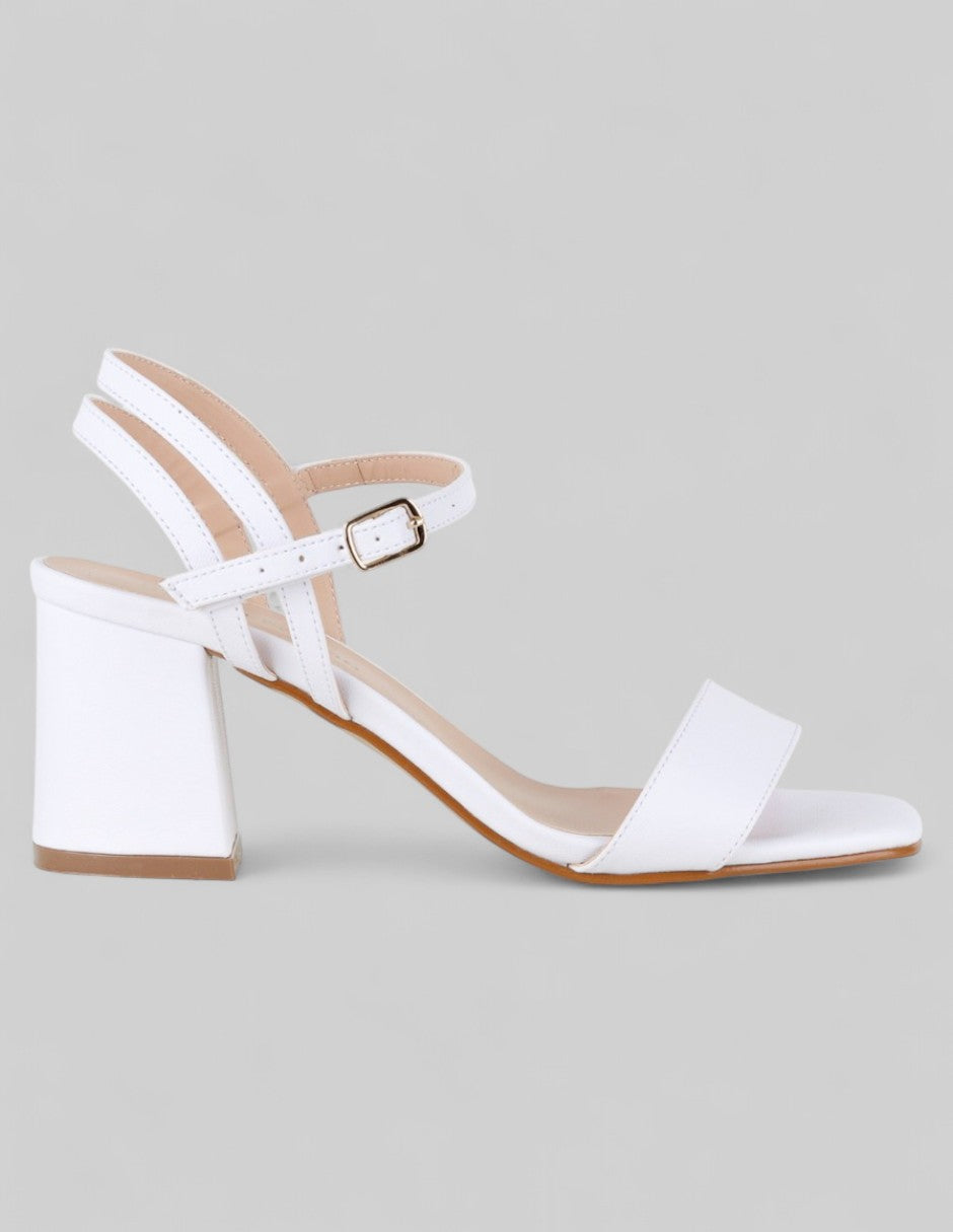 Sandalia con tacón Glam en Piel vegana – Blanco