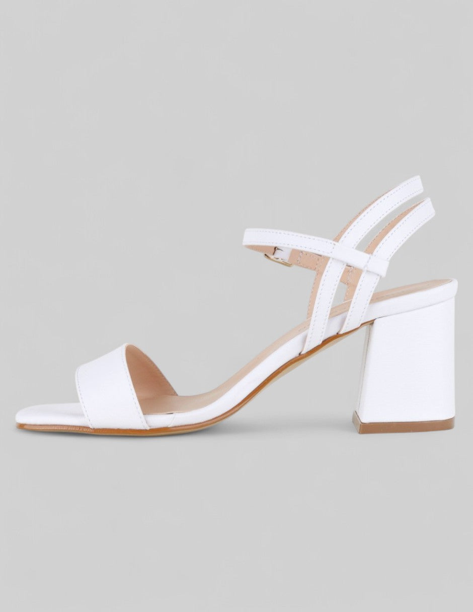 Sandalia con tacón Glam en Piel vegana – Blanco