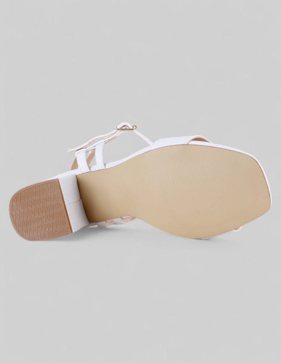 Sandalia con tacón Glam en Piel vegana – Blanco