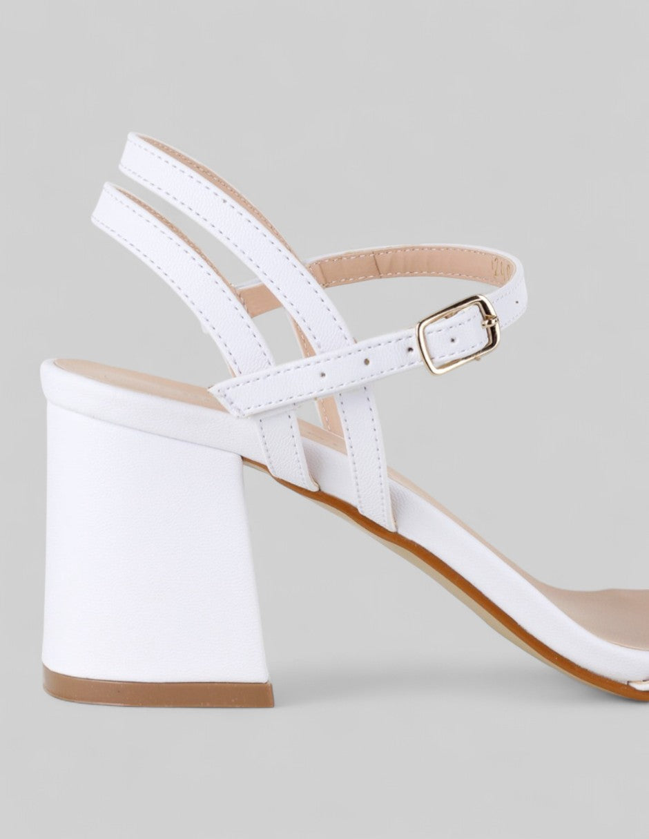 Sandalia con tacón Glam en Piel vegana – Blanco