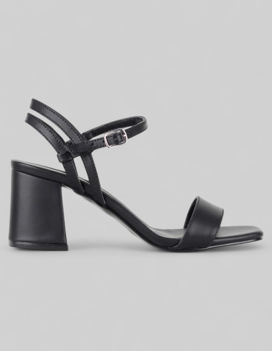 Sandalia con tacón Glam en Piel vegana – Negro