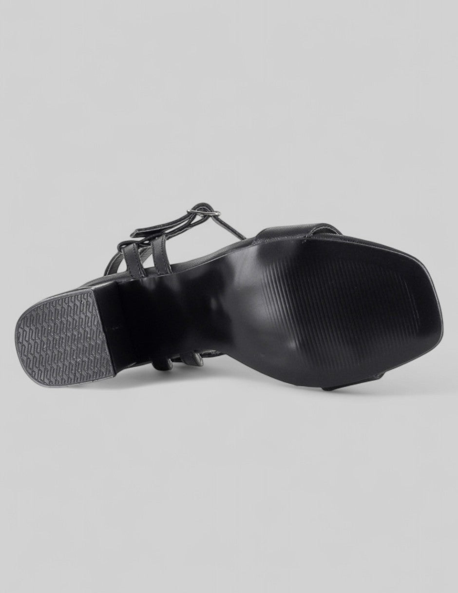 Sandalia con tacón Glam en Piel vegana – Negro