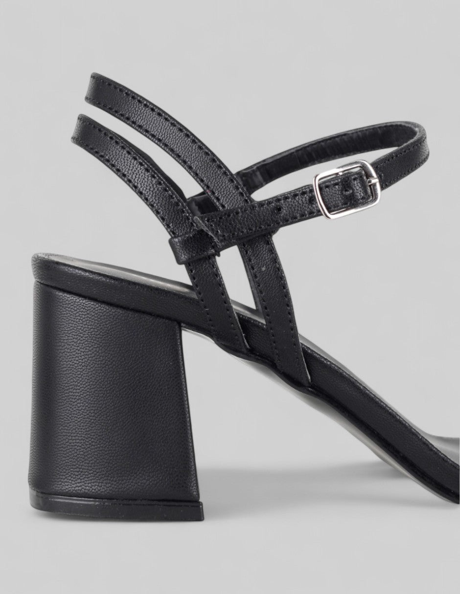 Sandalia con tacón Glam en Piel vegana – Negro