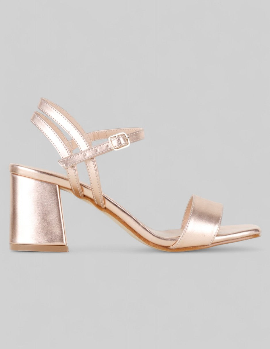 Sandalia con tacón Glam en Sintético – Dorado