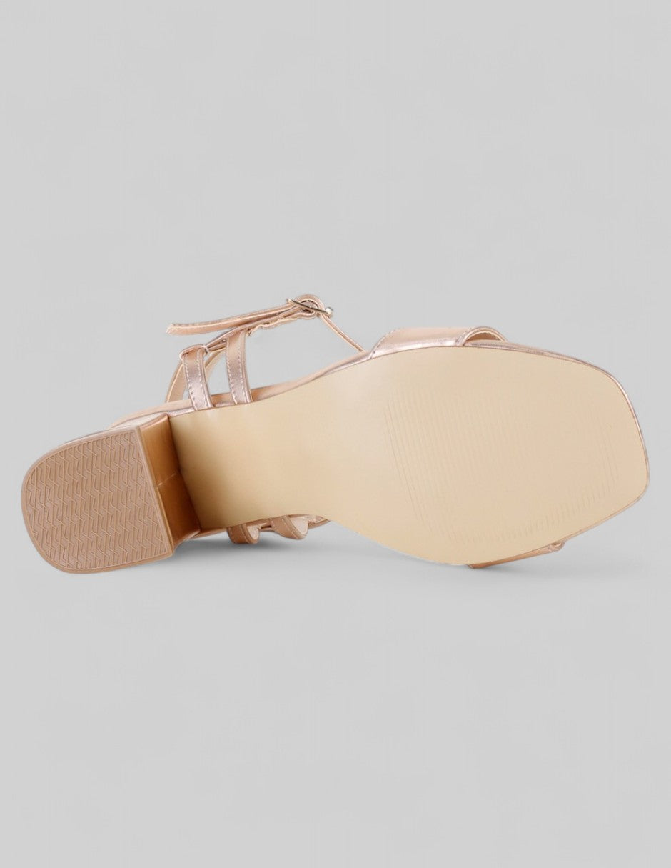 Sandalia con tacón Glam en Sintético – Dorado