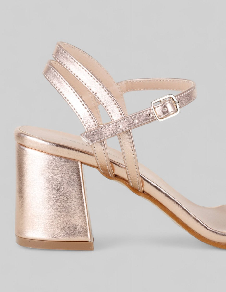 Sandalia con tacón Glam en Sintético – Dorado