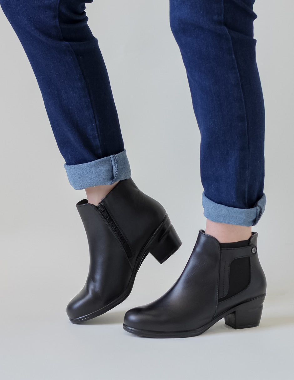 Botín con tacón Girly en Piel – Negro