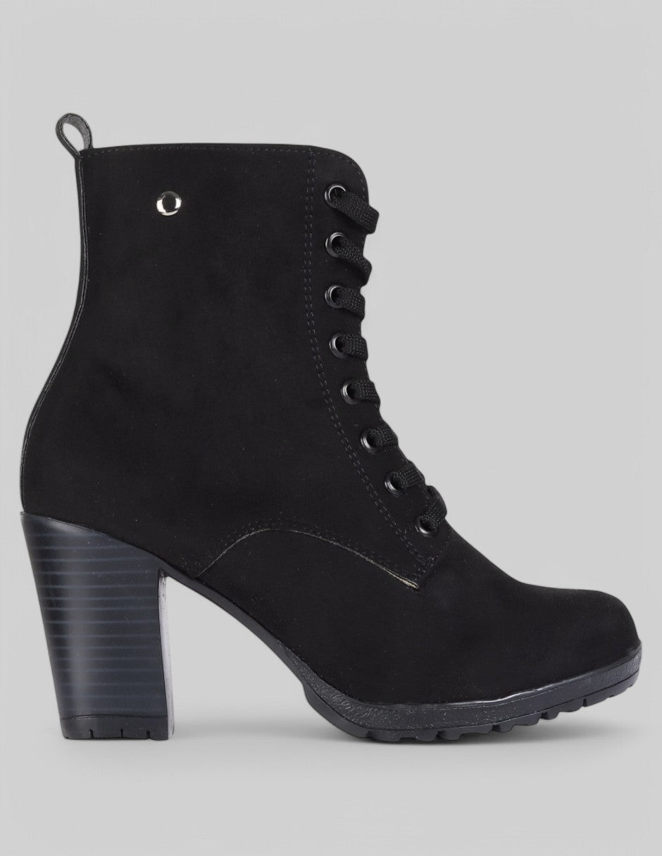 Botín con tacón Bike en Gamuza – Negro