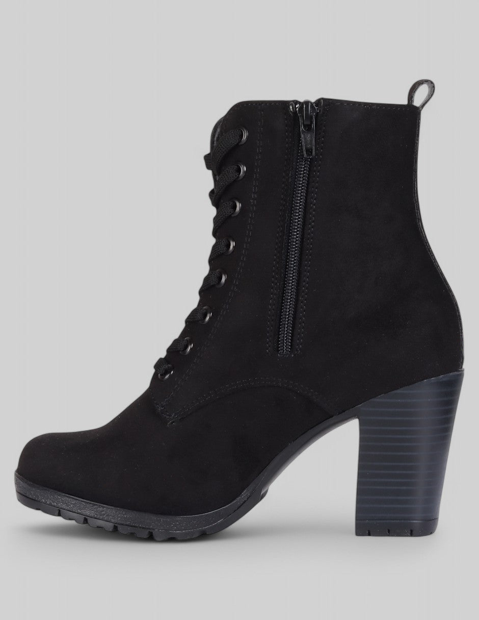 Botín con tacón Bike en Gamuza – Negro