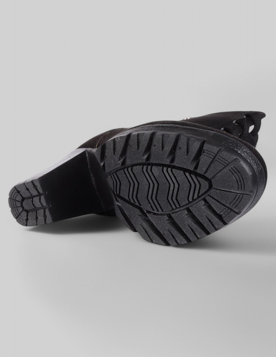 Botín con tacón Bike en Gamuza – Negro