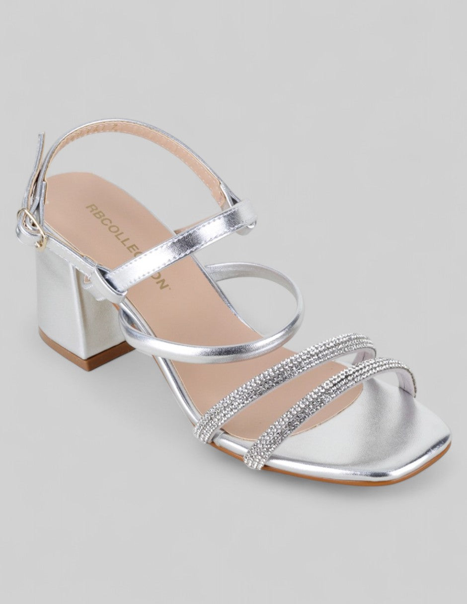 Sandalia con tacón Glam en Sintético – Plata