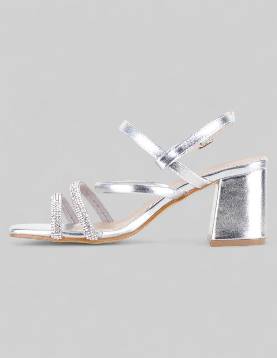 Sandalia con tacón Glam en Sintético – Plata