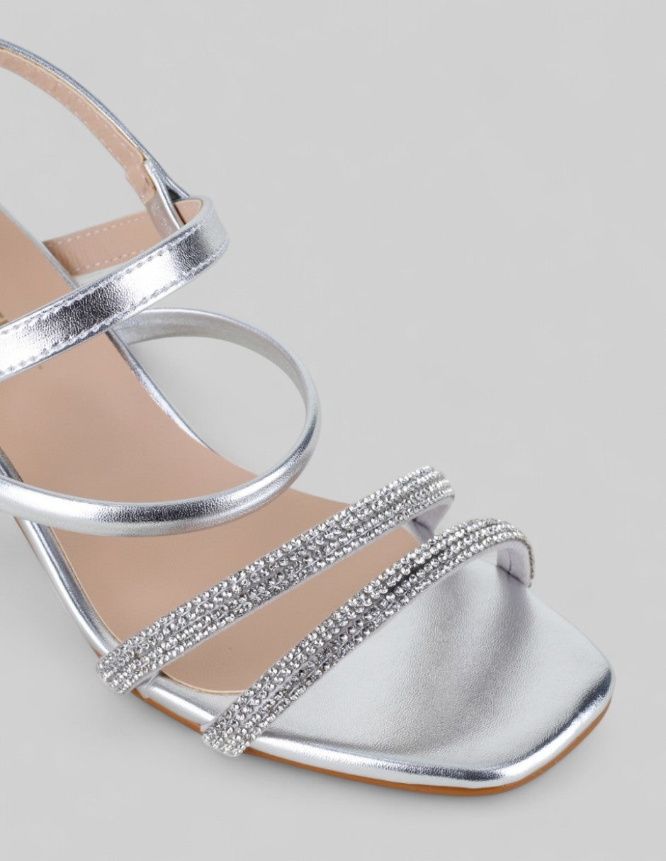 Sandalia con tacón Glam en Sintético – Plata