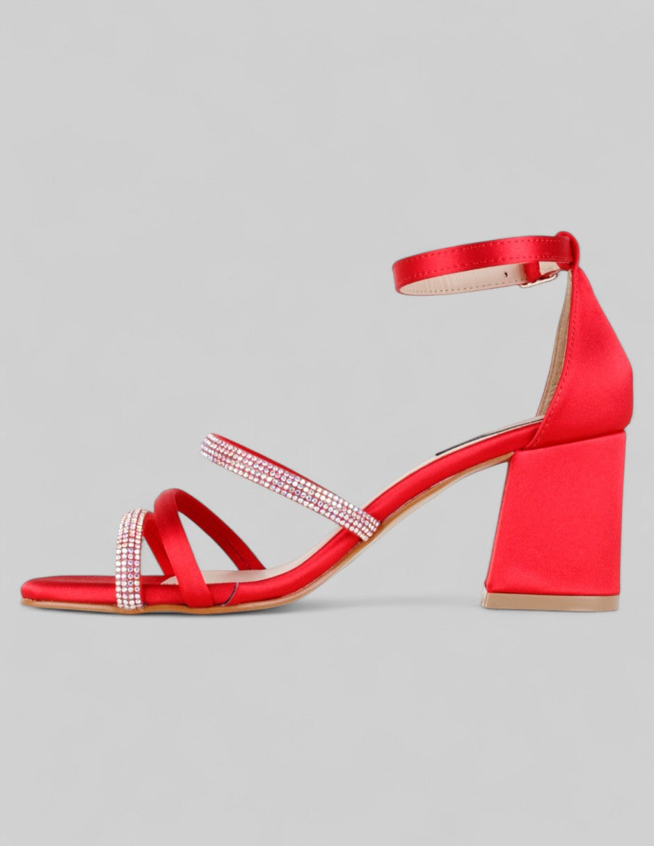 Sandalia con tacón Glowm en Textil – Rojo