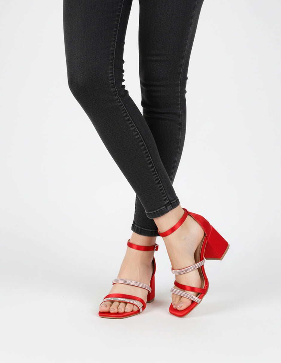 Sandalia con tacón Glowm en Textil – Rojo