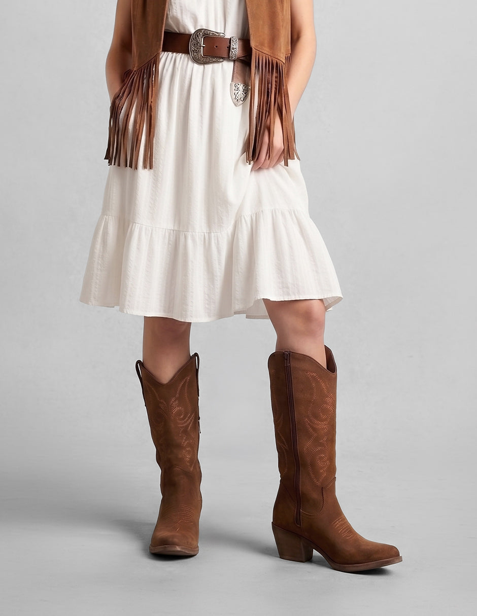 Botas tipo western West en Gamuza – Café