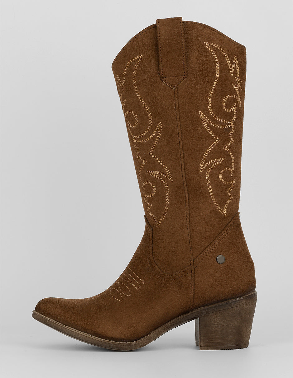 Botas tipo western Exterior Gamuza Color Café Para Mujer De RBCOLLECTION