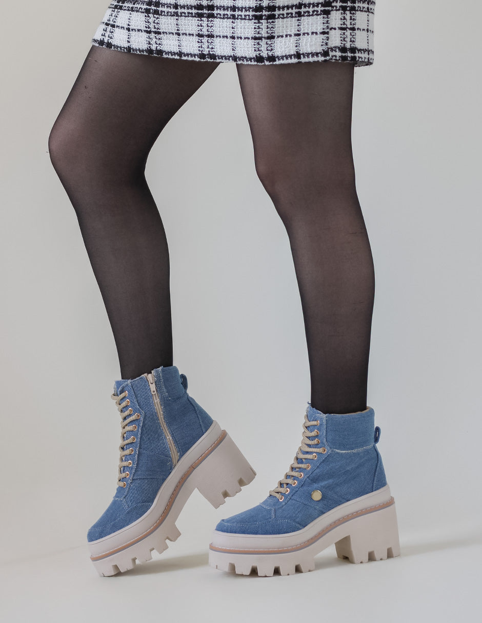 Botín con tacón Bike en Textil – Azul