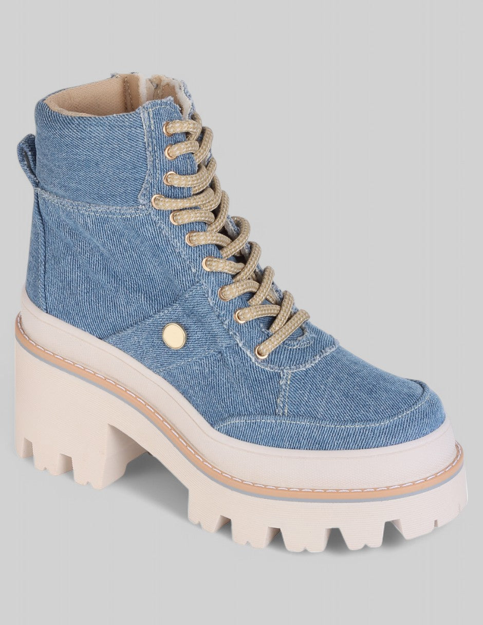 Botín con tacón Exterior Textil Color Mezclilla Para Mujer De RBCOLLECTION