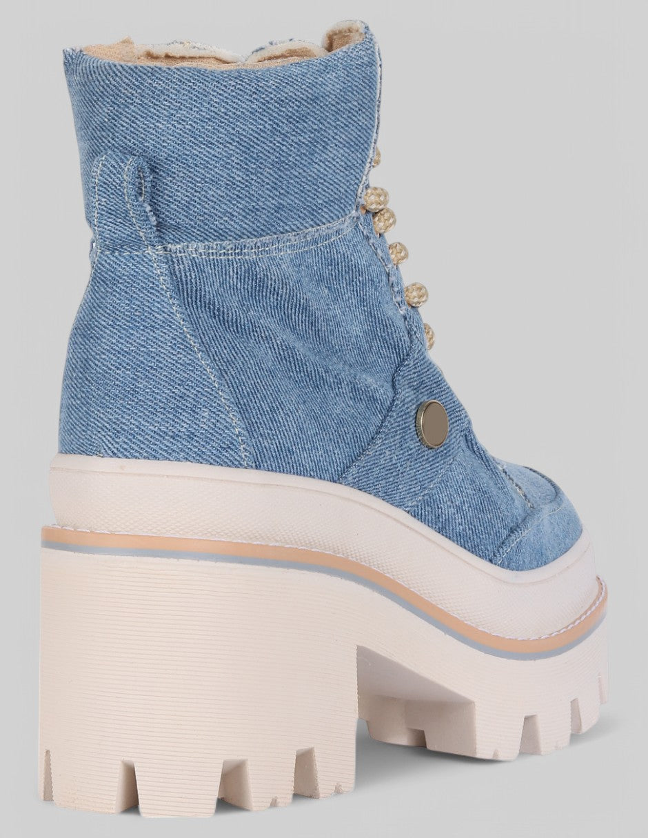 Botín con tacón Bike en Textil – Azul