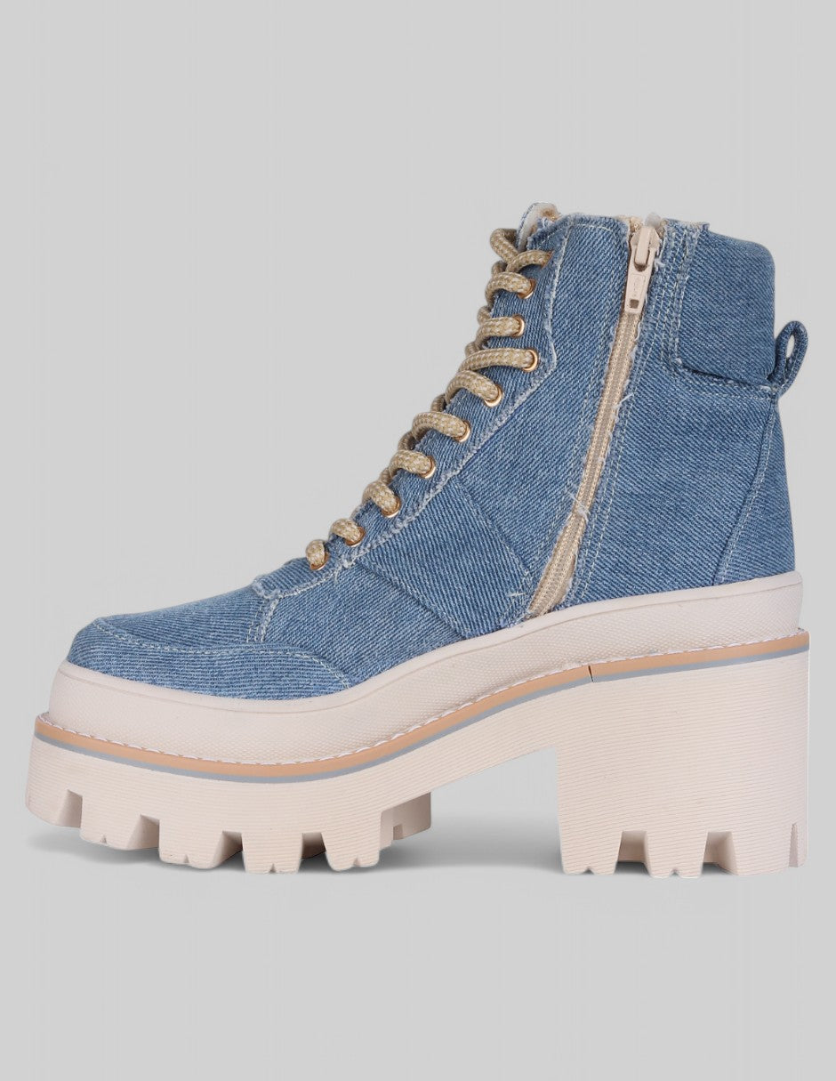 Botín con tacón Bike en Textil – Azul