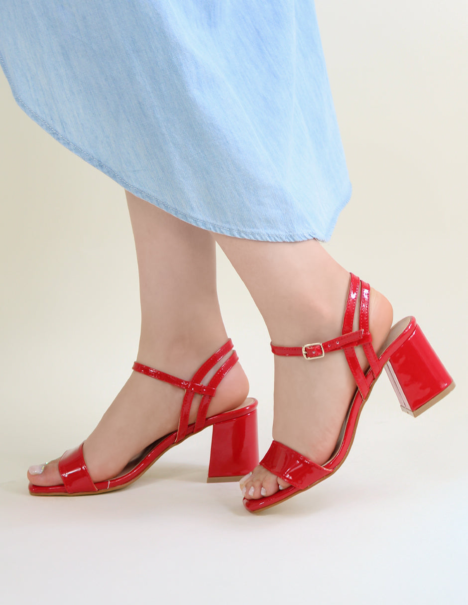 Sandalia con tacón Glam en Charol - Rojo