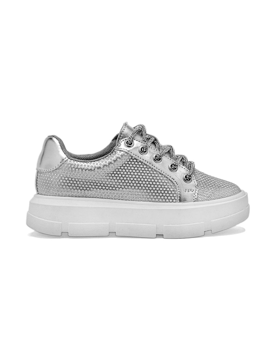 Tenis con cordones Color Plata Para Mujer De RBCOLLECTION