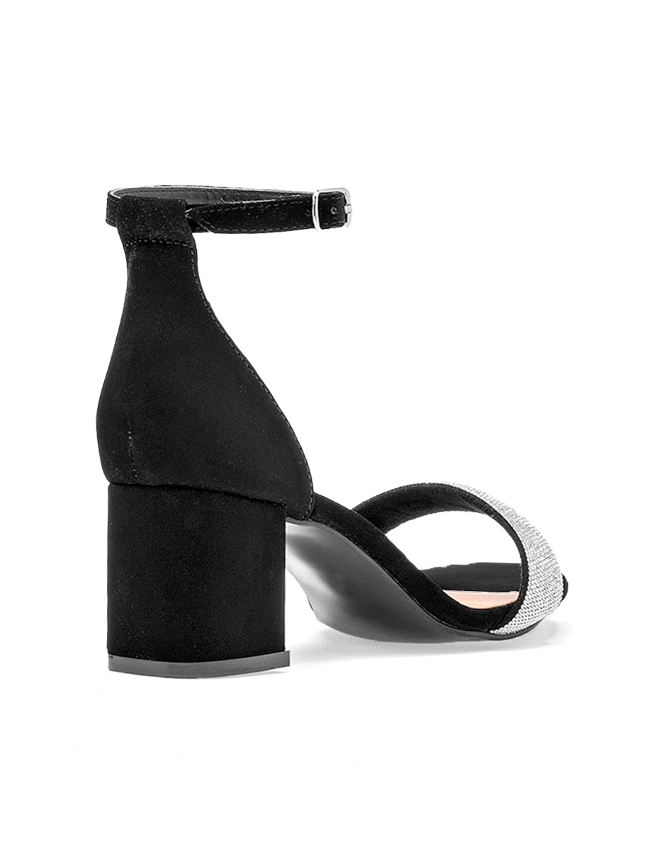 Sandalia con Tacón Color Negro Con Plata Para Mujer De RBCOLLECTION