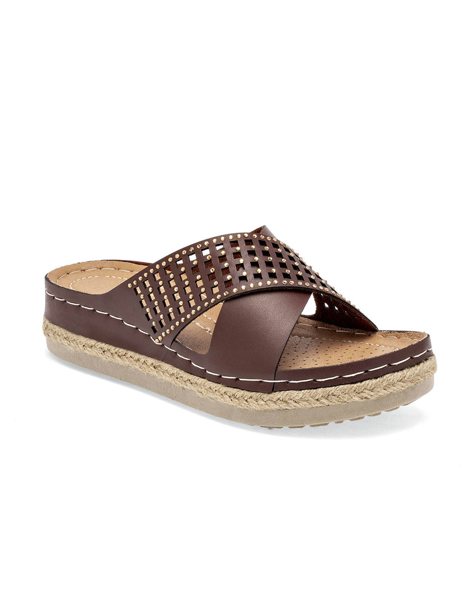 Sandalias de piso Color Café Para Mujer De RBCOLLECTION