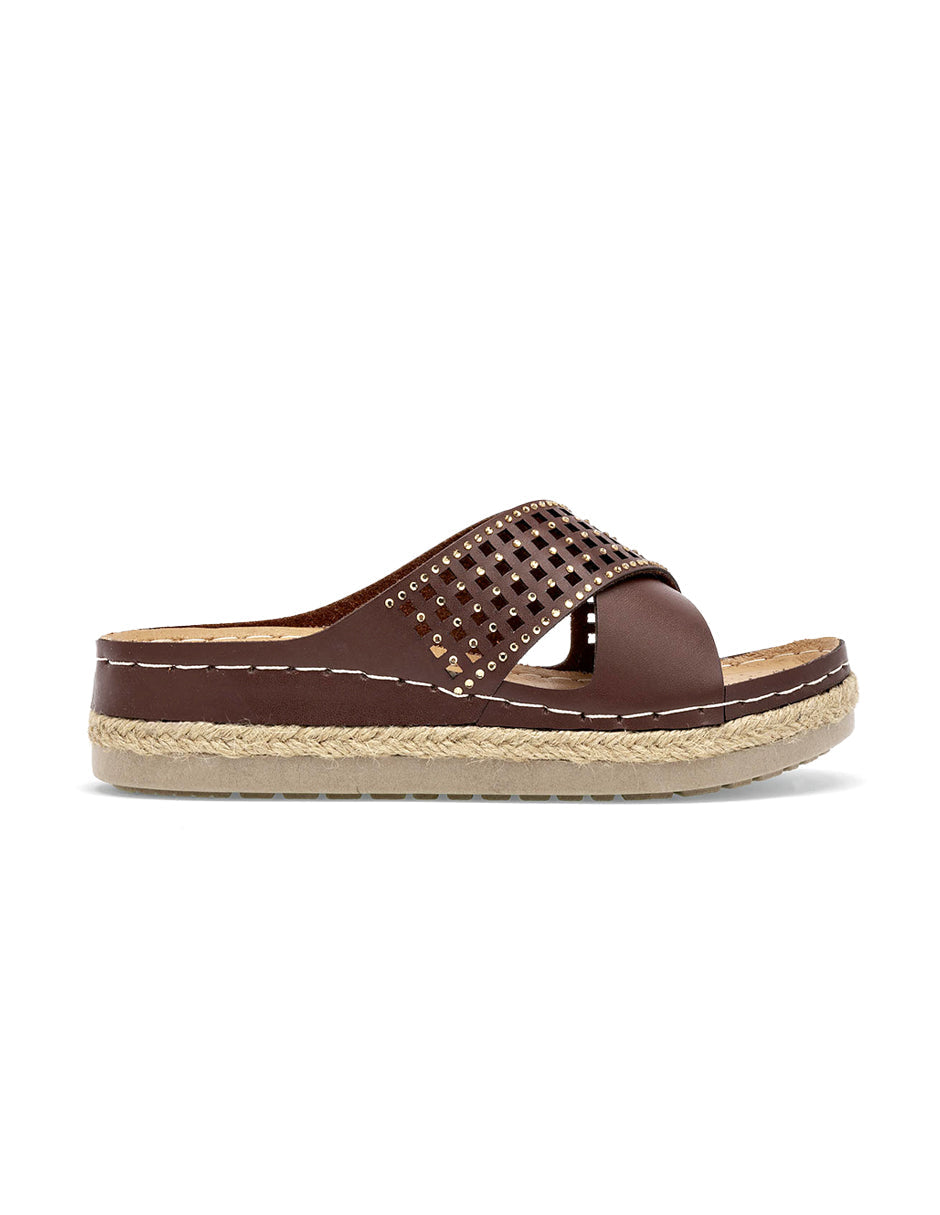 Sandalias de piso Color Café Para Mujer De RBCOLLECTION