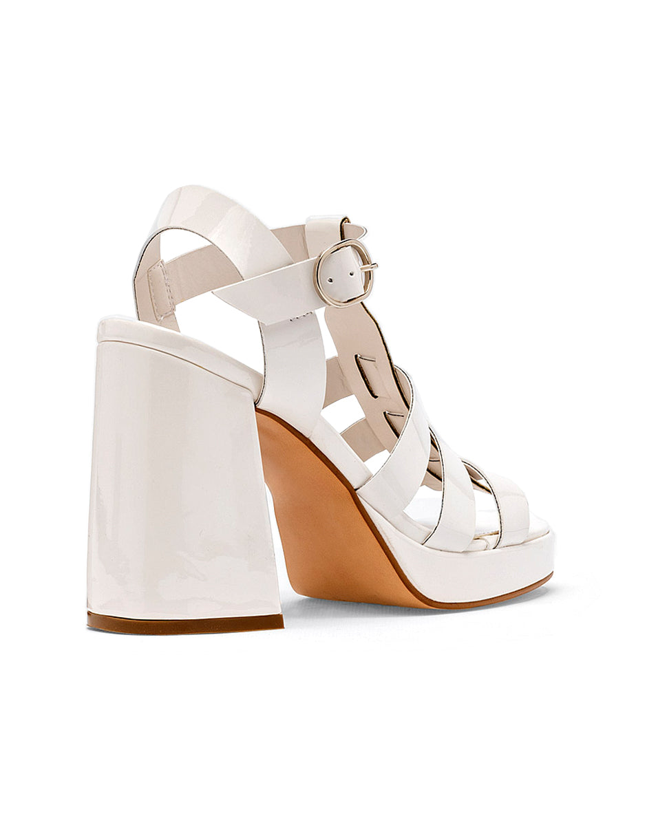 Sandalia con Tacón Color Blanco Charol Para Mujer De RBCOLLECTION