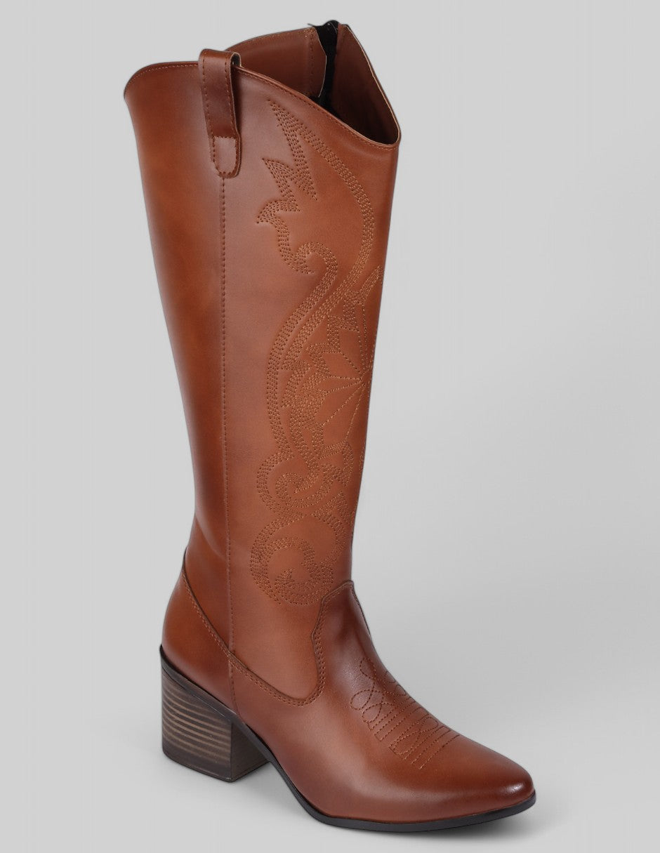 Botas tipo Western Exterior Piel vegana Color Café Para Mujer De RBCOLLECTION