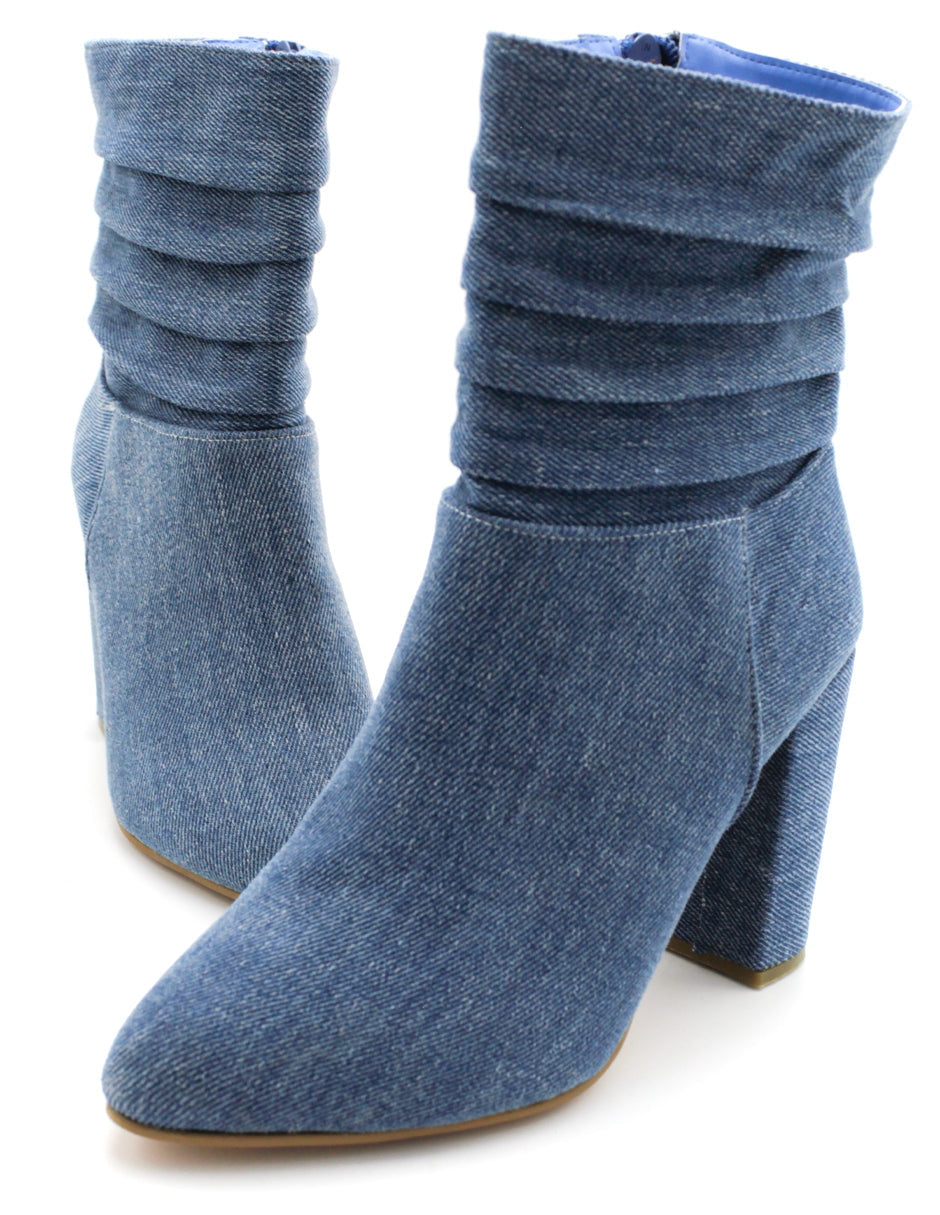 Botín con tacón Demin en Textil – Azul