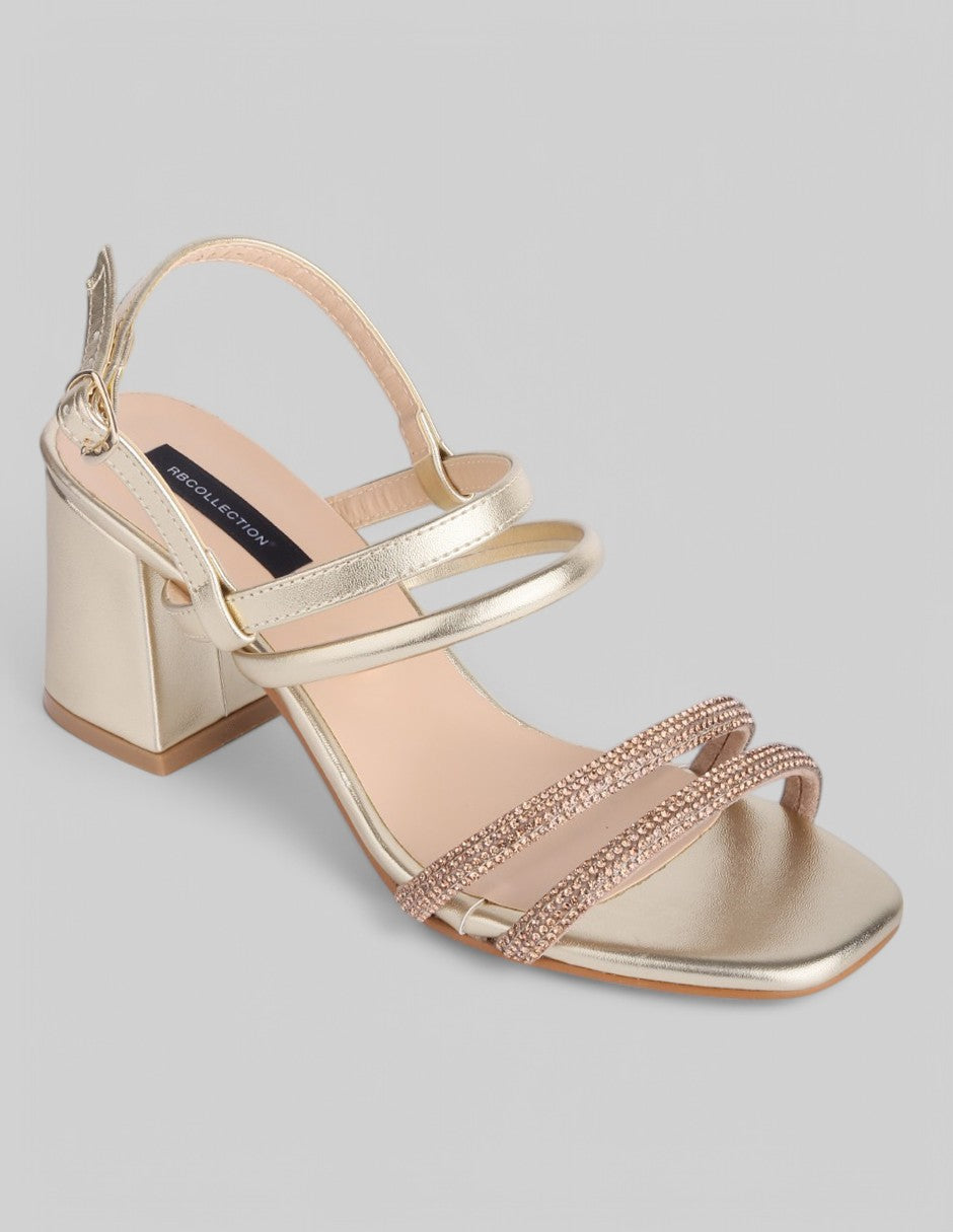 Sandalia con tacón Exterior Sintético Color Oro Para Mujer De RBCOLLECTION