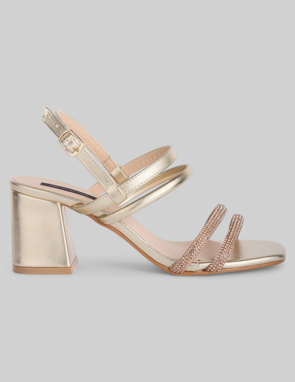 Sandalia con tacón Glam en Sintético - Dorado