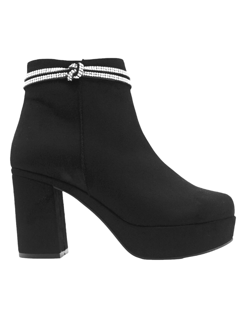 Botín con tacón Nevada en Gamuza – Negro