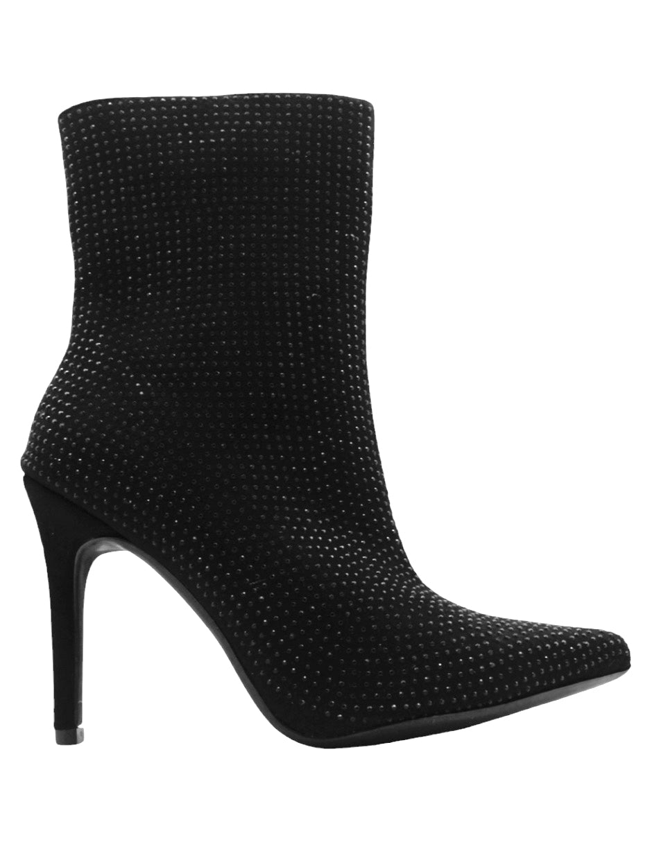 Botín con tacón Glam en Textil – Negro
