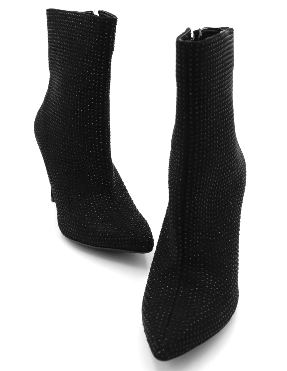 Botín con tacón Glam en Textil – Negro