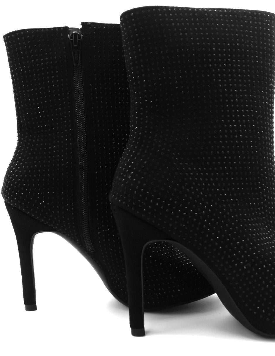 Botín con tacón Glam en Textil – Negro