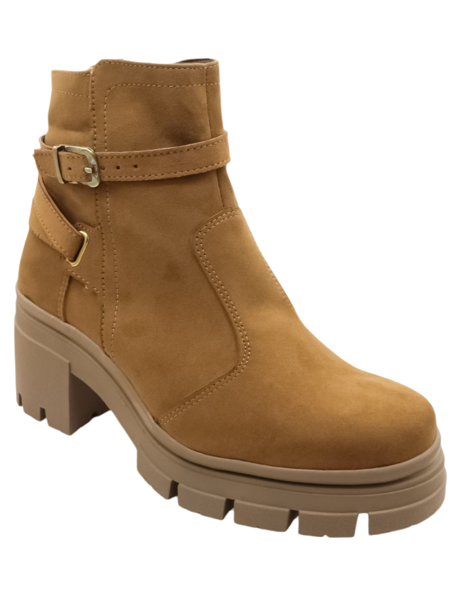 Botín con tacón Exterior Gamuza Color Café Para Mujer De RBCOLLECTION