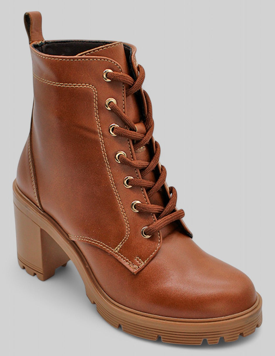 Botín con tacón Exterior Piel vegana Color Camel Para Mujer De RBCOLLECTION