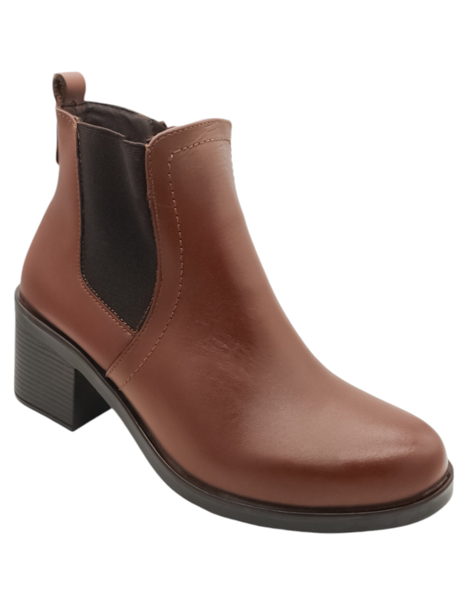 Botín con tacón Exterior Piel Color Café Para Mujer De RBCOLLECTION