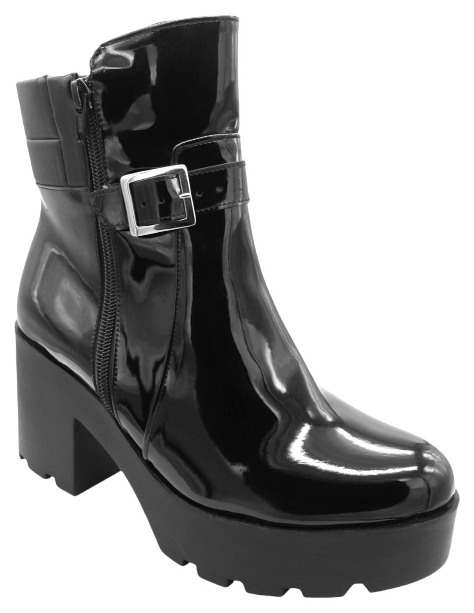 Botín con tacón Exterior Charol Color Negro Para Mujer De RBCOLLECTION