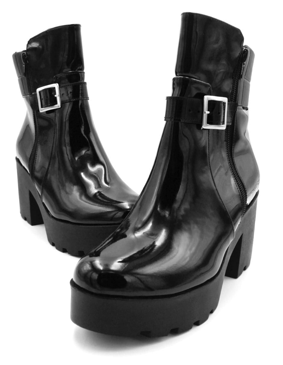 Botín con tacón Cherry en Charol – Negro