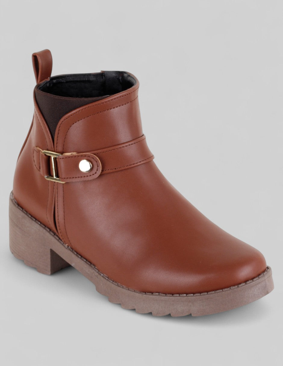 Botín con tacón Exterior Piel vegana Color Café Para Mujer De RBCOLLECTION