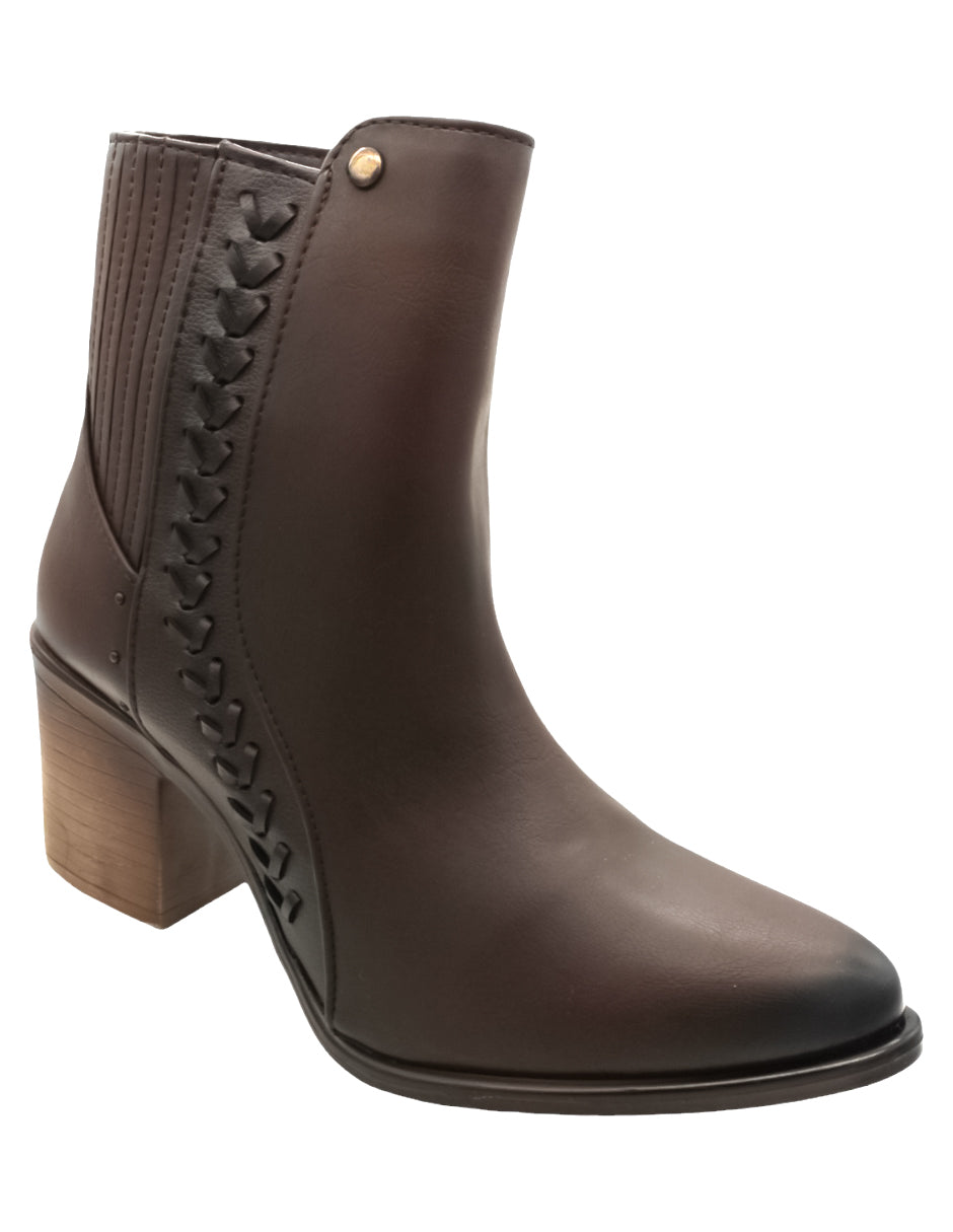 Botín con tacón Exterior Piel vegana Color Café Para Mujer De RBCOLLECTION