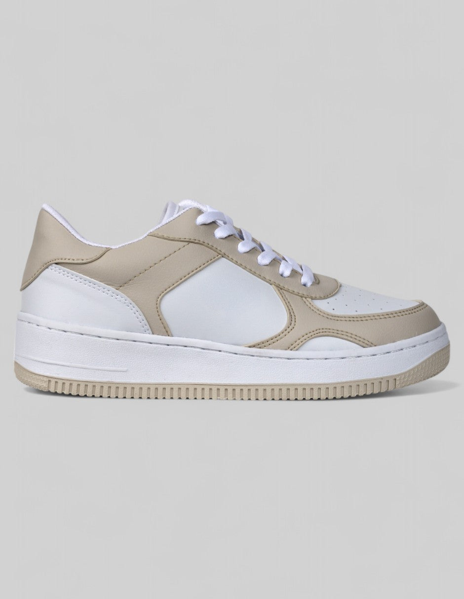 Tenis con cordones Exterior Piel vegana Color Beige Para Mujer De RBCOLLECTION