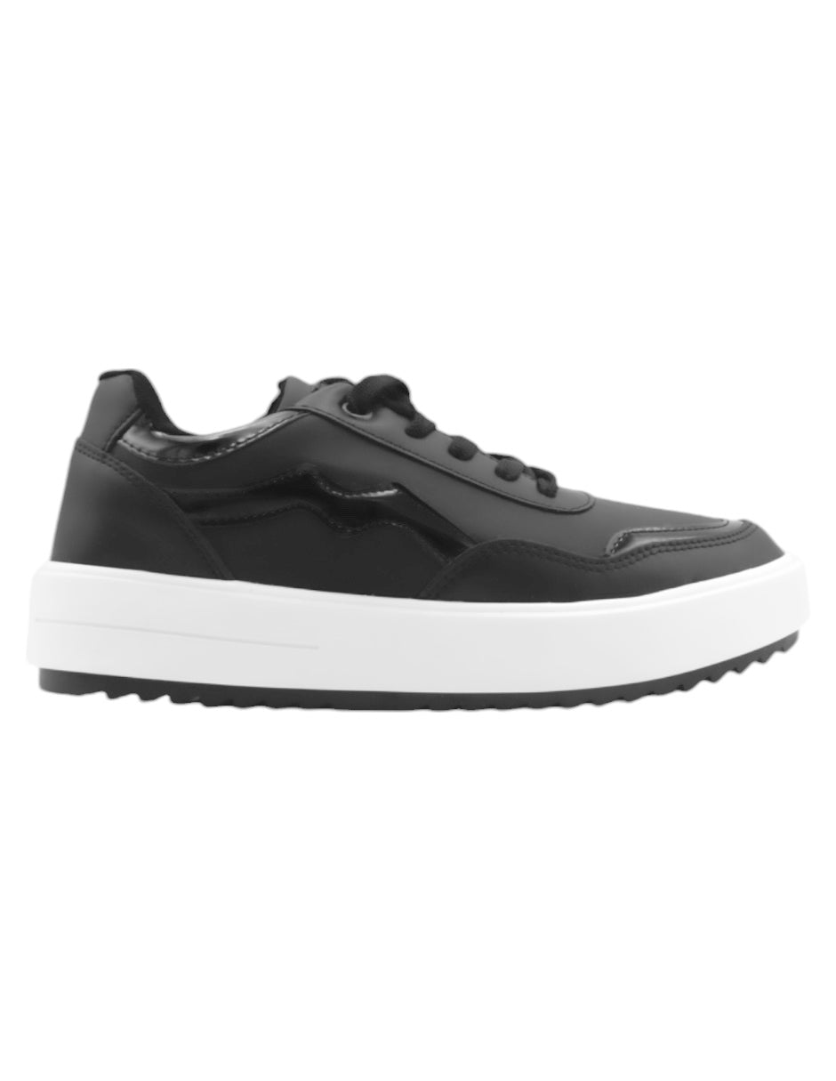 Tenis con cordones  B&C en Piel vegana – Negro